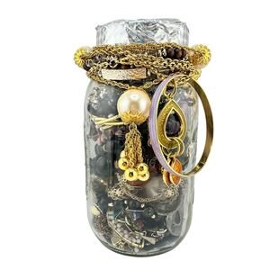 2lb 6oz Jewelry Jar Vintage to Modern Necklaces Bracelets Earrings Mixed Lot